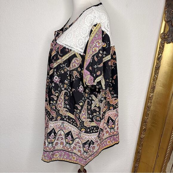 NWT Suzanne Betro Weekend Lace Yoke Tie Notch Neck Tunic Top Size 1X $94 - Picture 3 of 6